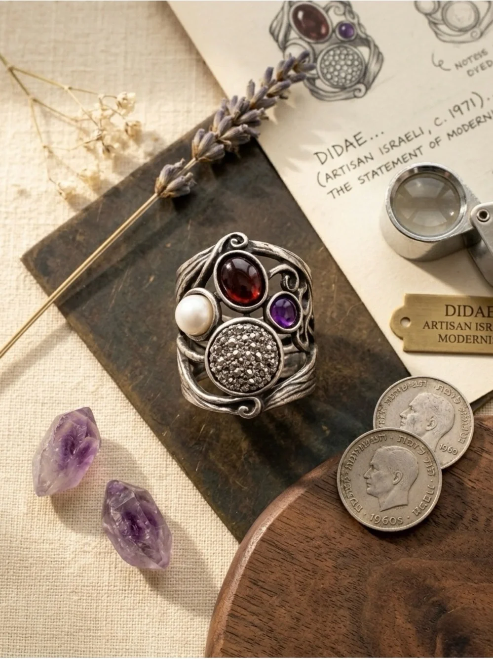 Artisan Israeli Sterling Silver Statement Ring ✨ DIDAE Modernist Design